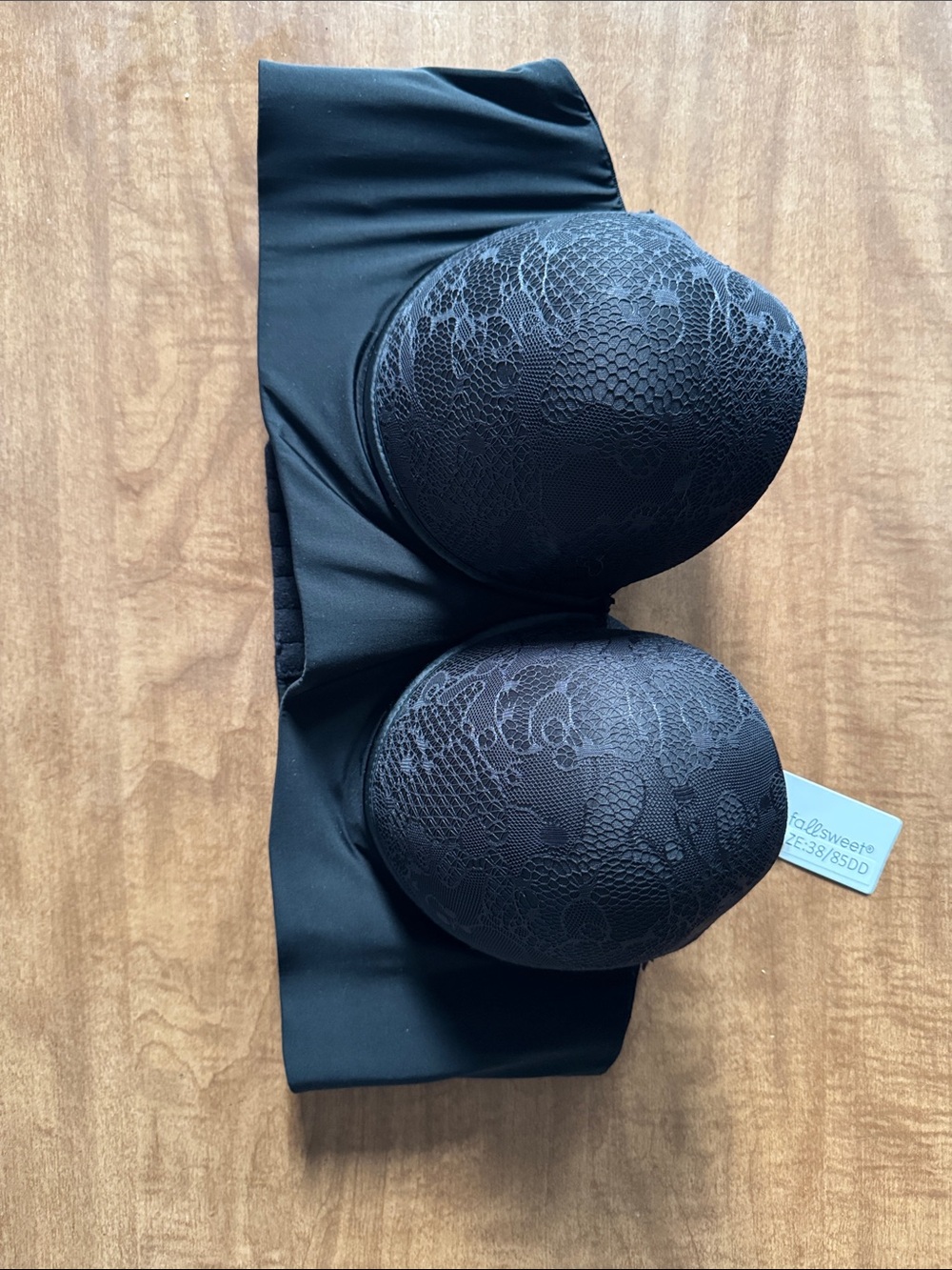 Fall Sweet Black Strapless Lace-Detail Bandeau Bra extreme push-up Bra